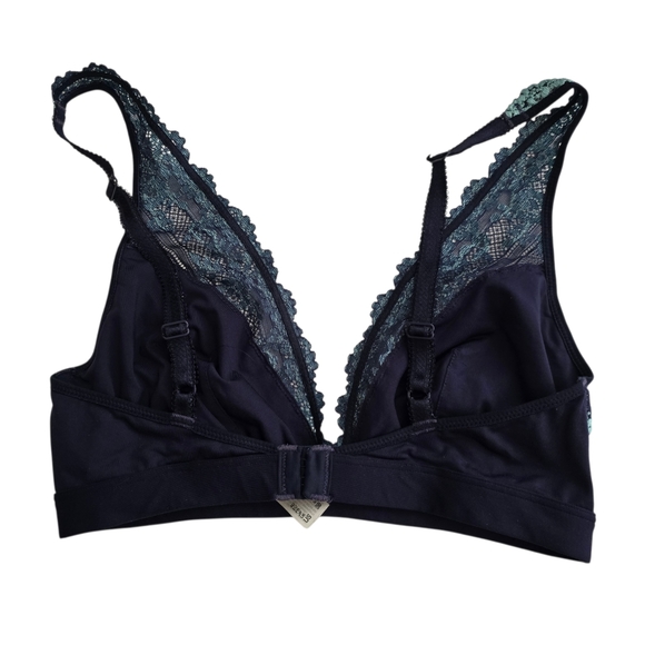 Wacoal Style 852191 Lace Wireless Bralette Black & Teal Floral Stretch Bra Size - Picture 2 of 3